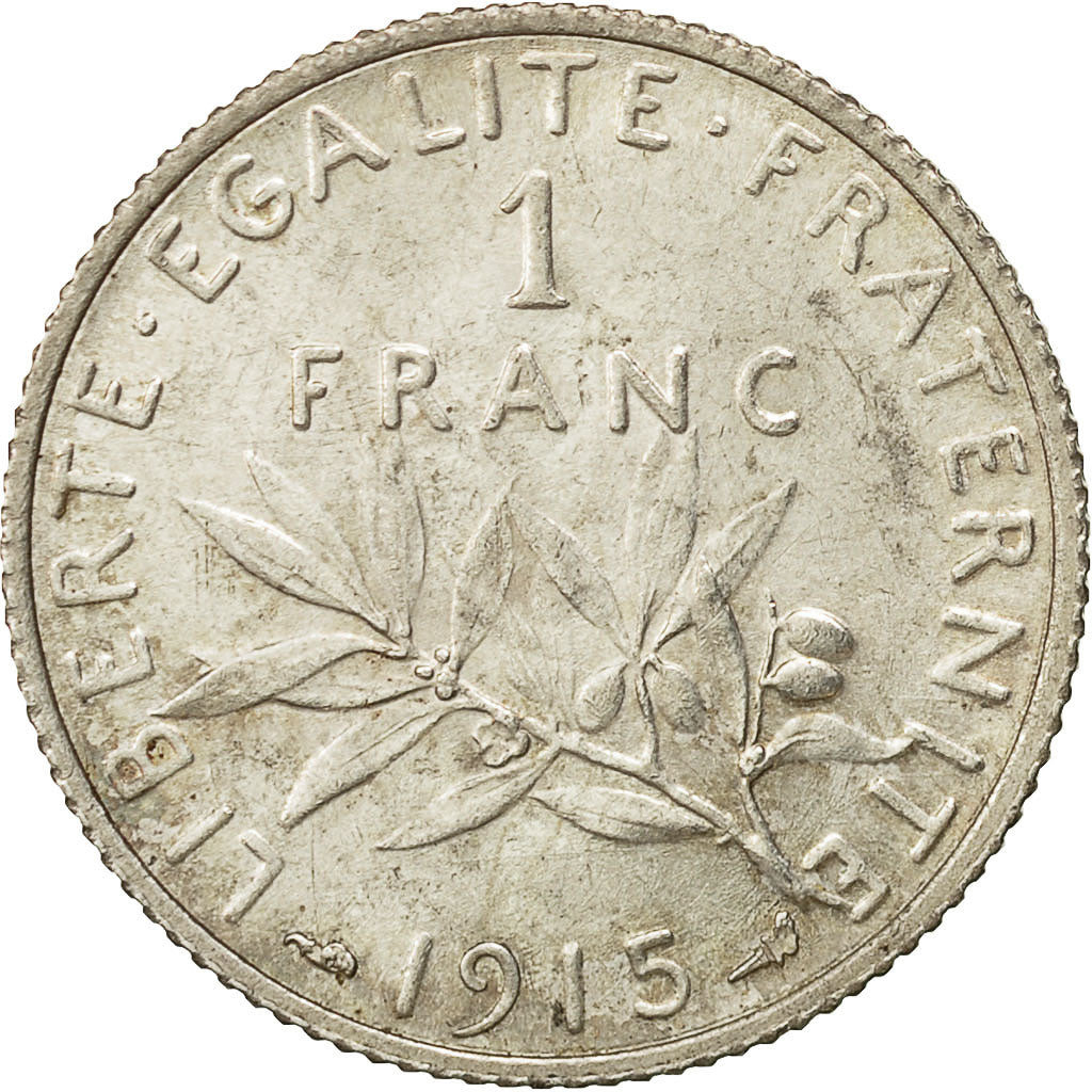 Coin, France, Semeuse, Franc, 1915, Paris, AU(50-53), Silver, KM:844.1