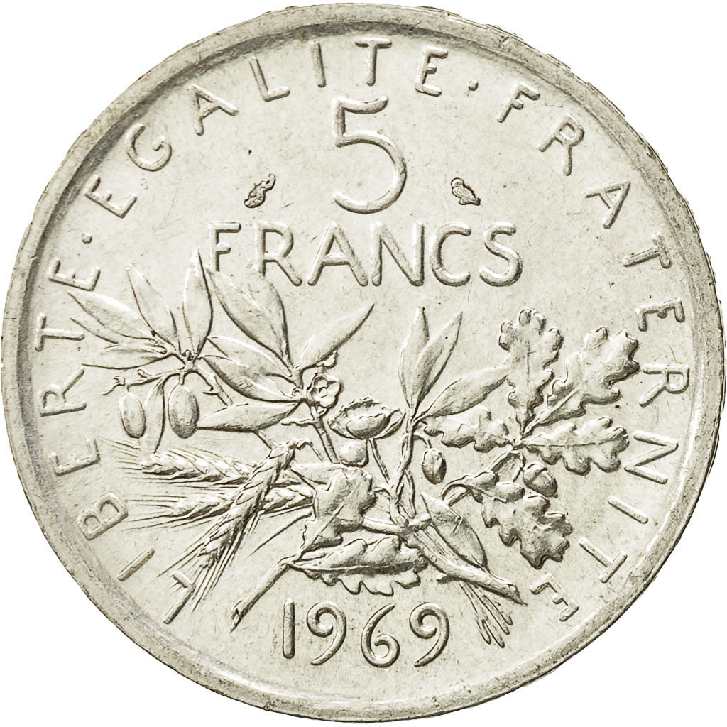 Coin, France, Semeuse, 5 Francs, 1969, MS(60-62), Silver, KM:926, Gadoury:770