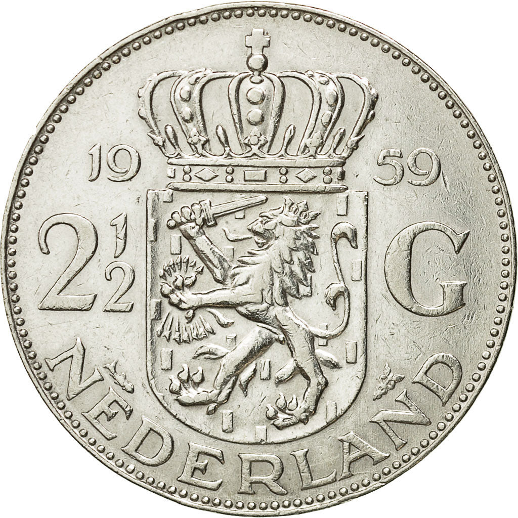 Moneta, Paesi Bassi, Juliana, 2-1/2 Gulden, 1959, BB+, Argento, KM:185