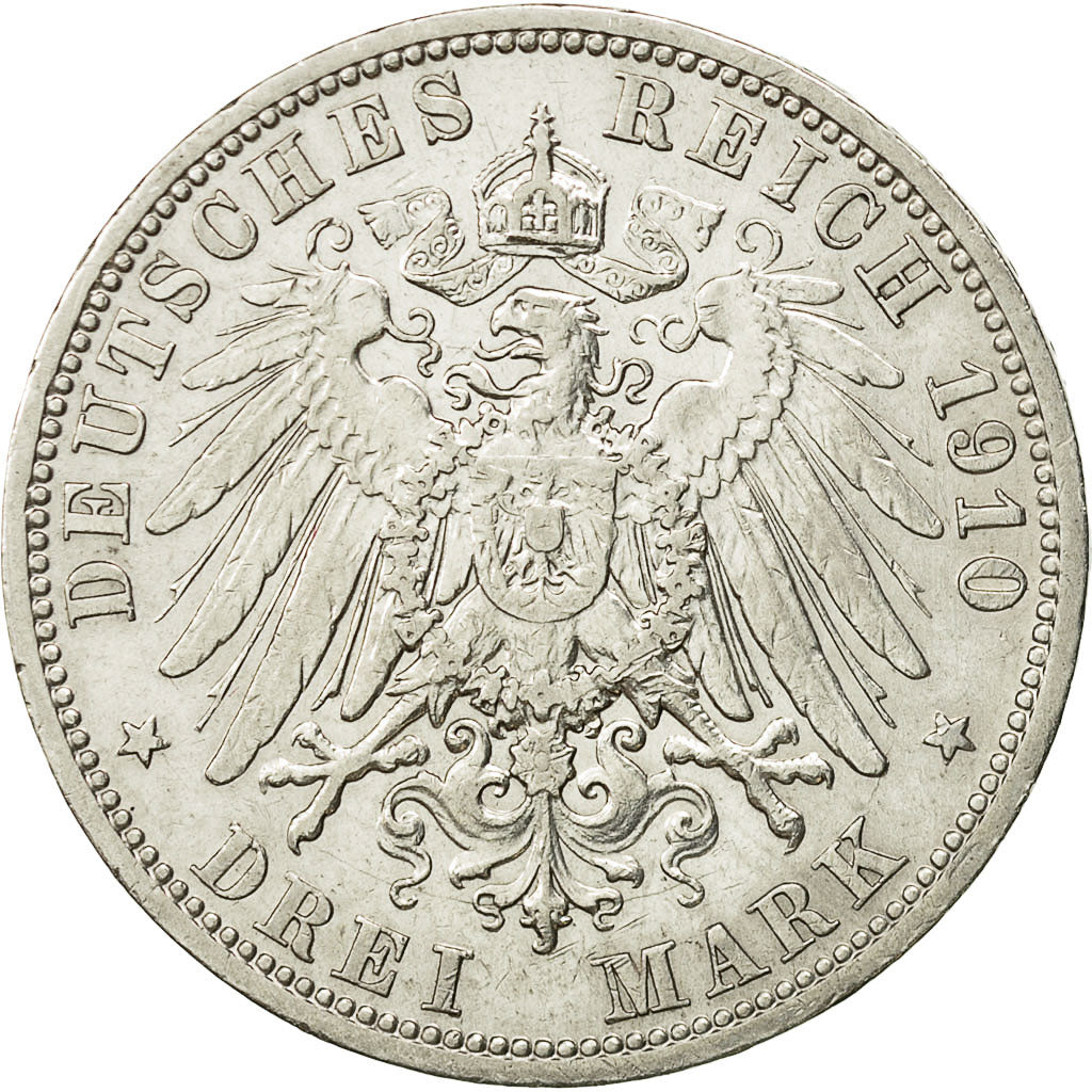 Coin, German States, PRUSSIA, Wilhelm II, 3 Mark, 1910, Berlin, EF(40-45)