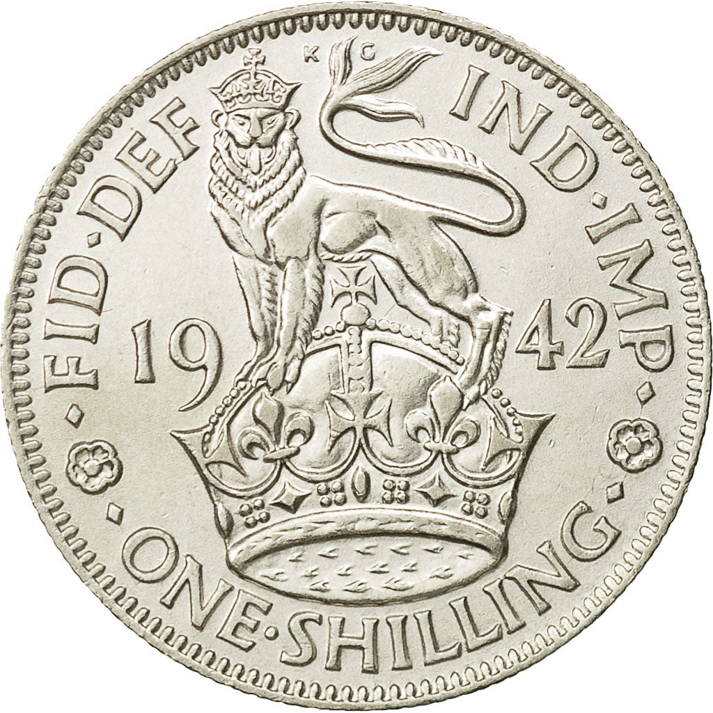 Coin, Great Britain, George VI, Shilling, 1942, AU(55-58), Silver, KM:853