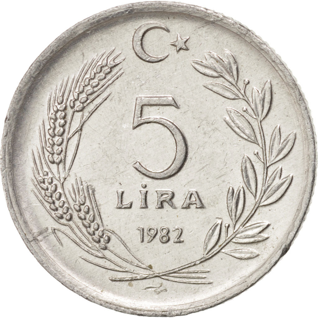 Coin, Turkey, 5 Lira, 1982, MS(60-62), Aluminum, KM:949.1