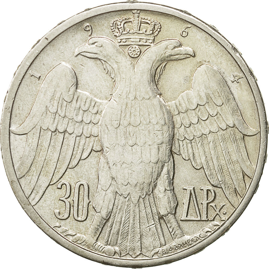 Coin, Greece, Constantine II, 30 Drachmai, 1964, AU(50-53), Silver, KM:87