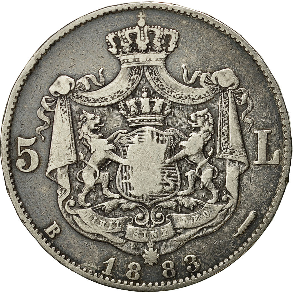 Moneda, Rumanía, Carol I, 5 Lei, 1883, Bucharest, BC+, Plata, KM:17.1