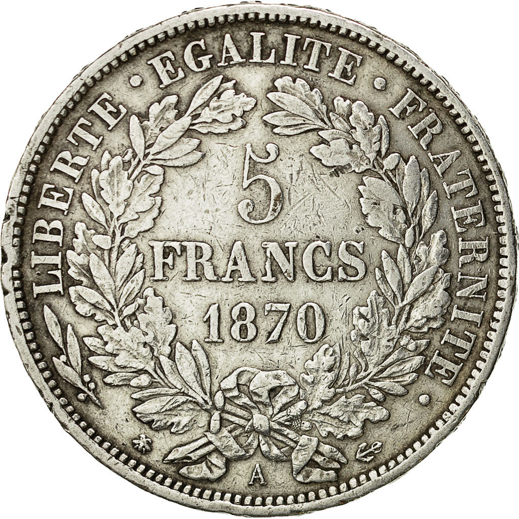 Coin, France, Cérès, 5 Francs, 1870, Paris, VF(30-35), Silver, KM:819