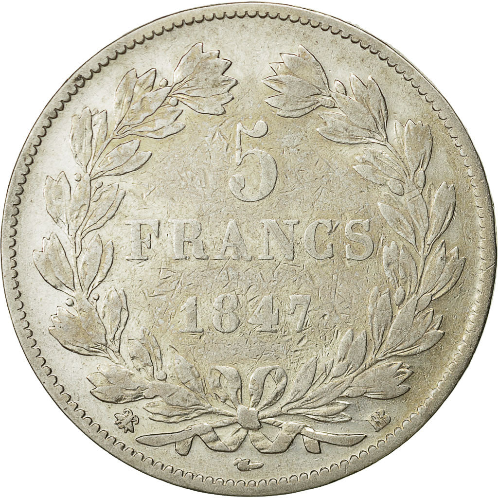 Munten, Frankrijk, Louis-Philippe, 5 Francs, 1847, Strasbourg, FR+, Zilver