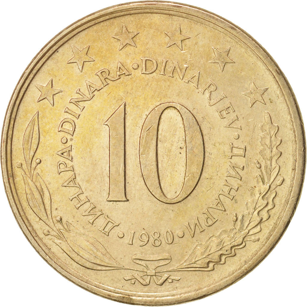 Coin, Yugoslavia, 10 Dinara, 1980, AU(55-58), Copper-nickel, KM:62