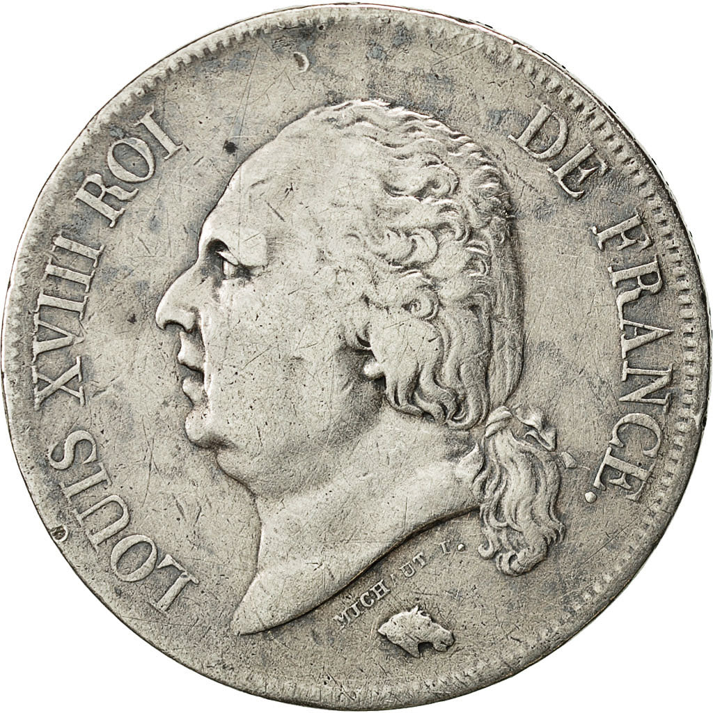 Monnaie, France, Louis XVIII, 5 Francs, 1823, Lyon, TB+, Argent, KM:711.4