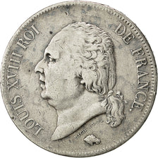 Münze, Frankreich, Louis XVIII, 5 Francs, 1823, Lyons, S+, Silber, KM:711.4