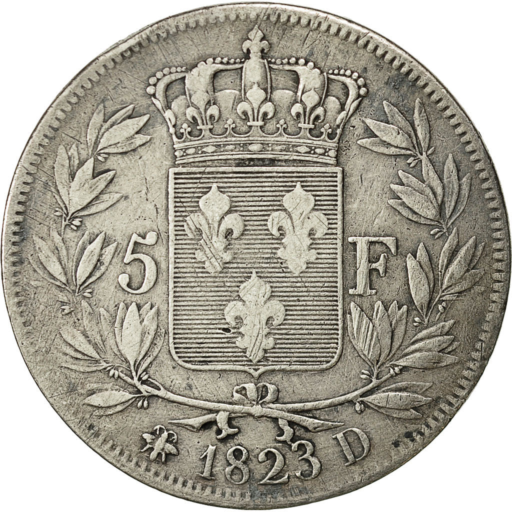 Monnaie, France, Louis XVIII, 5 Francs, 1823, Lyon, TB+, Argent, KM:711.4