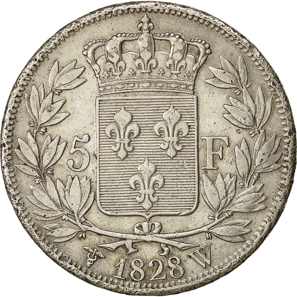 Coin, France, Charles X, 5 Francs, 1828, Lille, EF(40-45), Silver, KM:728.13