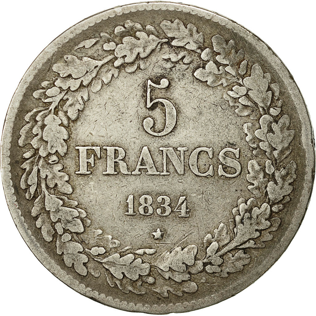 Monnaie, Belgique, Leopold I, 5 Francs, 5 Frank, 1834, TB+, Argent, KM:3.1