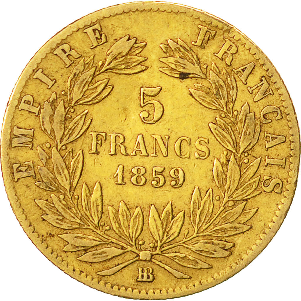 Munten, Frankrijk, Napoleon III, Napoléon III, 5 Francs, 1859, Strasbourg, FR+