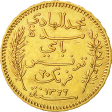 Coin, Tunisia, Muhammad al-Hadi Bey, 20 Francs, 1904, Paris, AU(50-53), Gold