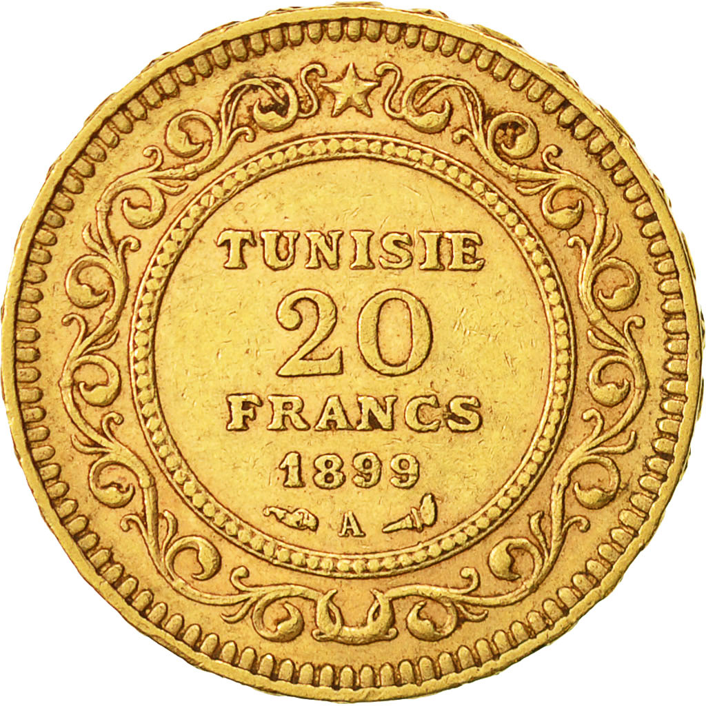 Coin, Tunisia, Ali Bey, 20 Francs, 1899, Paris, AU(50-53), Gold, KM:227