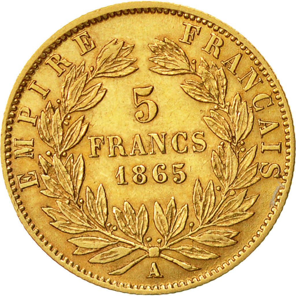 Moneta, Francia, Napoleon III, Napoléon III, 5 Francs, 1865, Paris, BB+, Oro