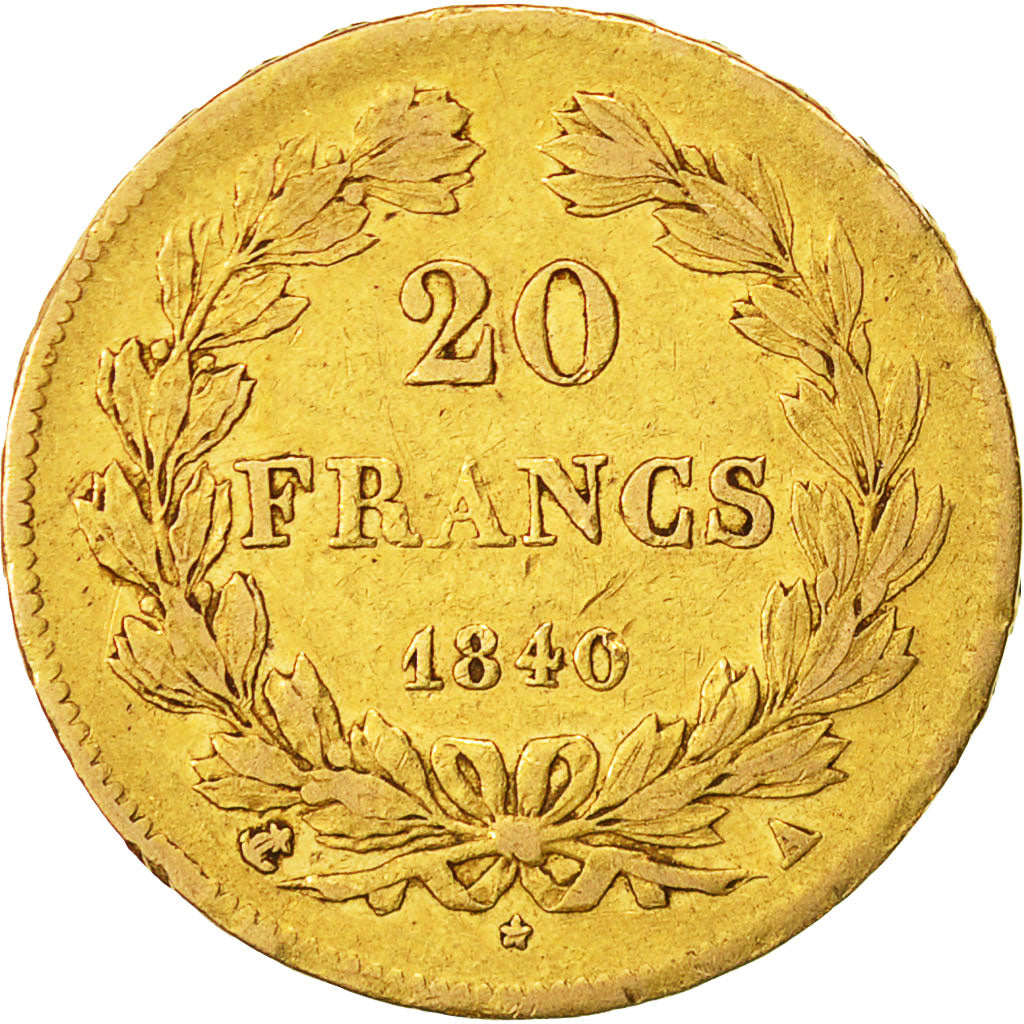 Moneta, Francia, Louis-Philippe, 20 Francs, 1840, Paris, MB+, Oro, KM:750.1