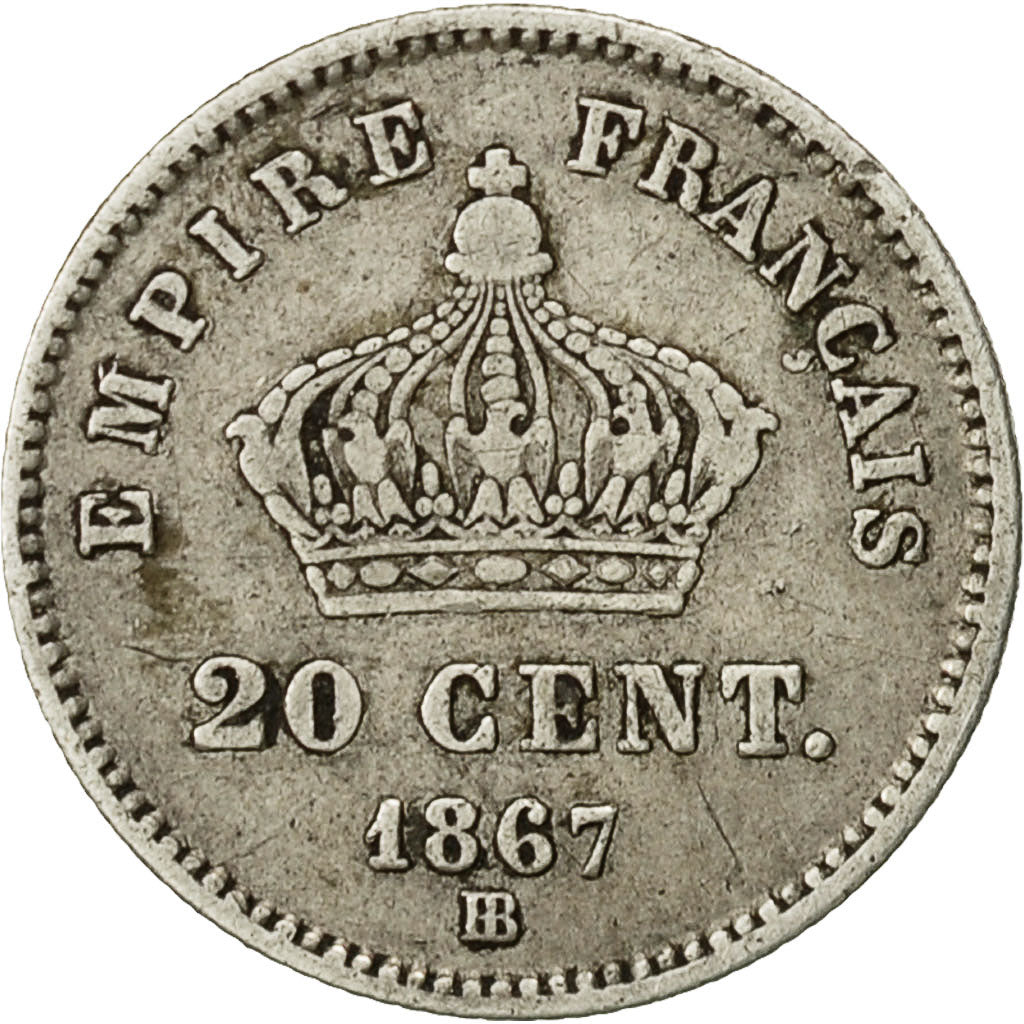Coin, France, Napoleon III, Napoléon III, 20 Centimes, 1867, Strasbourg