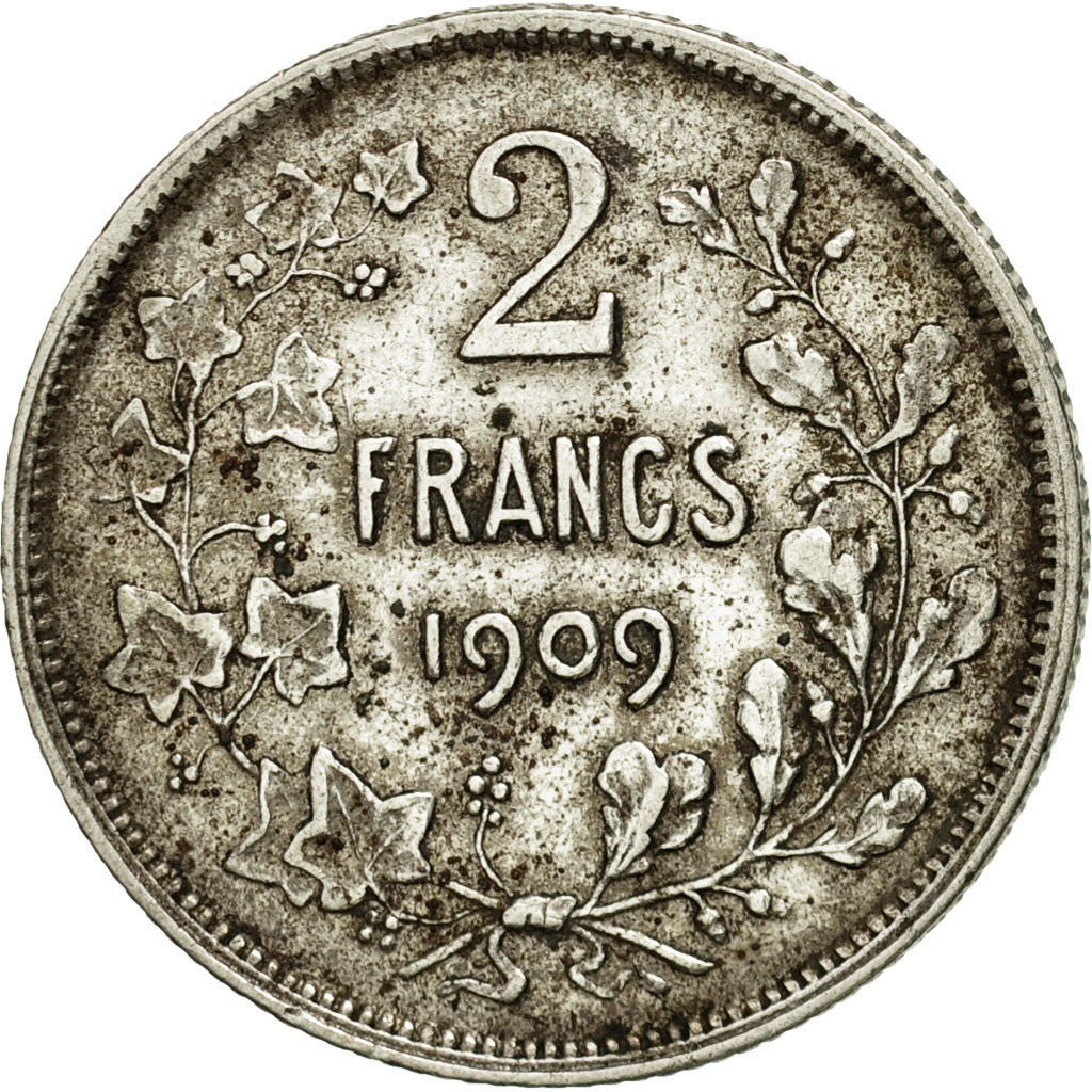 Coin, Belgium, 2 Francs, 2 Frank, 1909, VF(30-35), Silver, KM:58.1