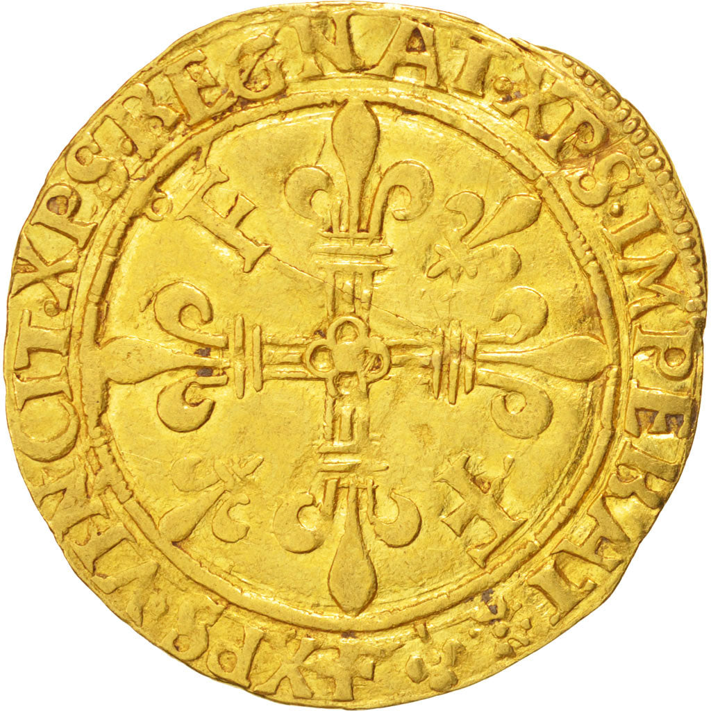 FRANCE, Ecu d'or, 1519, Lyons, AU(50-53), Gold, Duplessy #775, 3.34