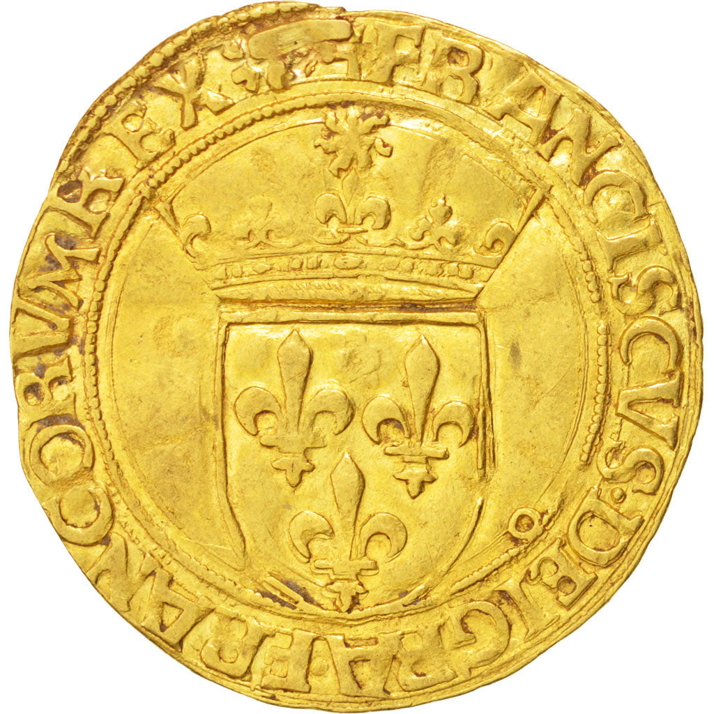 FRANCE, Ecu d'or, 1519, Lyons, AU(50-53), Gold, Duplessy #775, 3.34