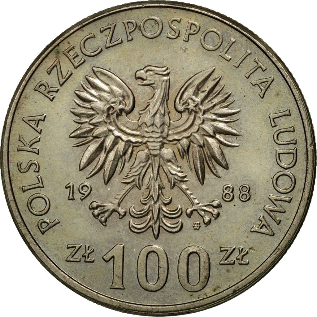 Coin, Poland, 100 Zlotych, 1988, Warsaw, MS(63), Copper-nickel, KM:182