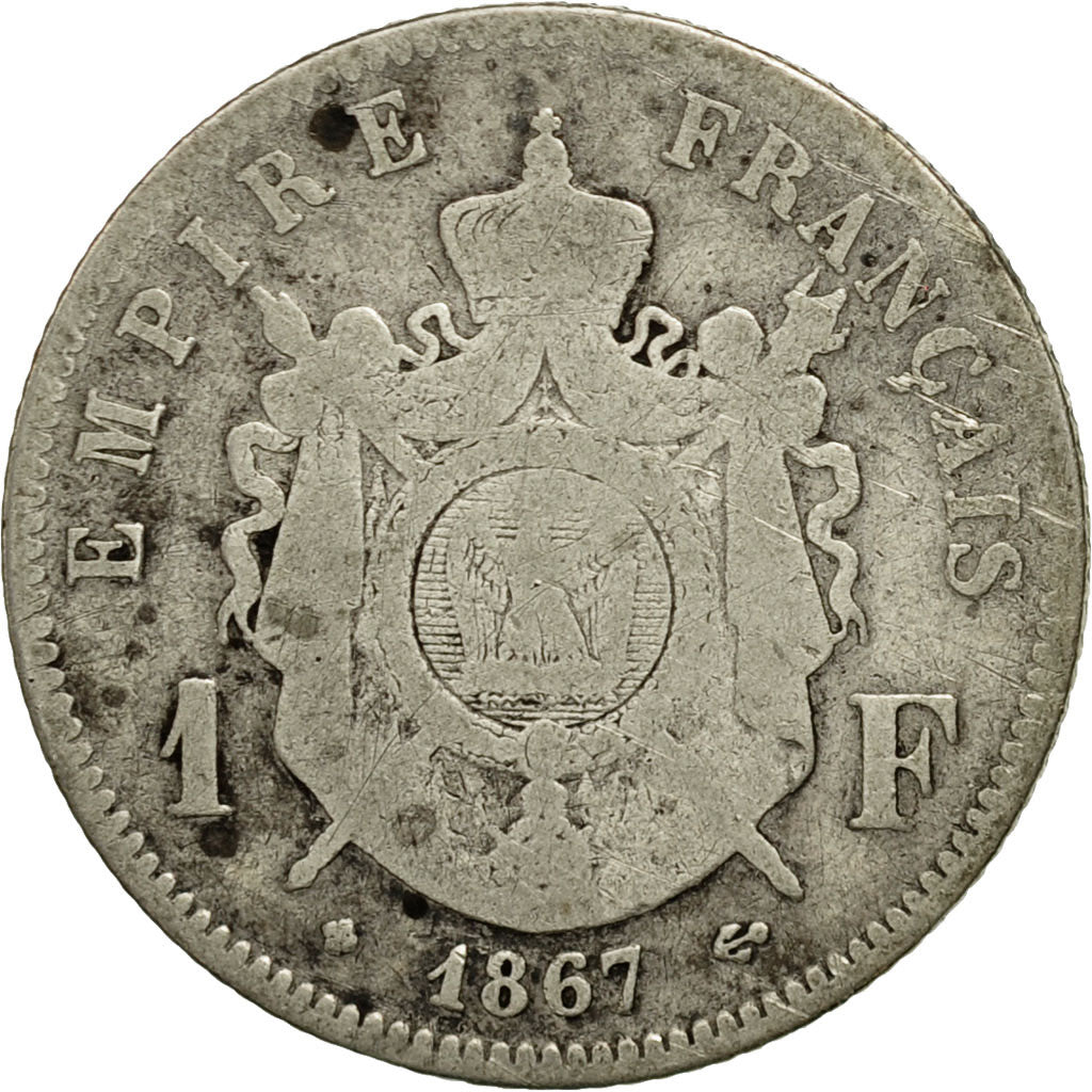 Monnaie, France, Napoleon III, Napoléon III, Franc, 1867, Strasbourg, B+