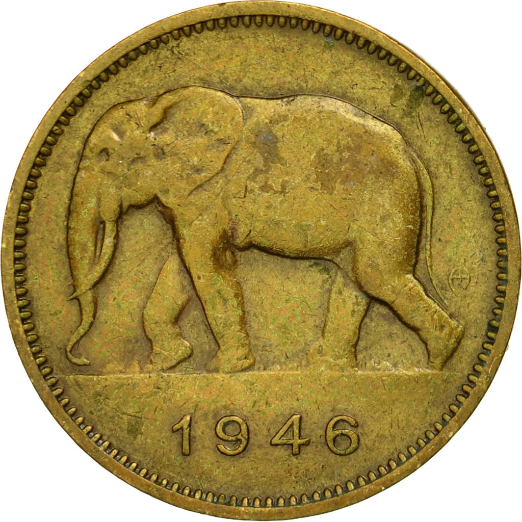 Coin, Belgian Congo, 2 Francs, AU(50-53), Brass, KM:28