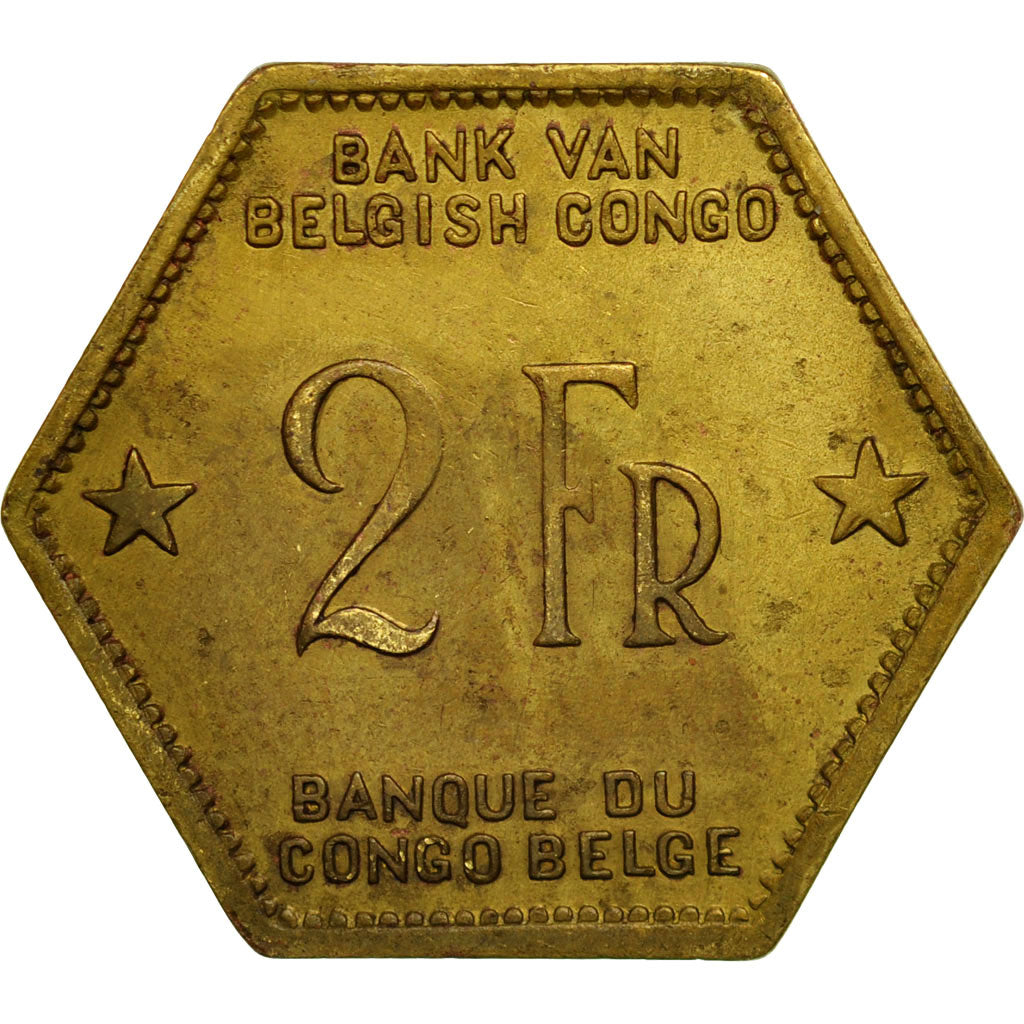 Coin, Belgian Congo, 2 Francs, 1943, Philadelphia, AU(50-53), Brass, KM:25