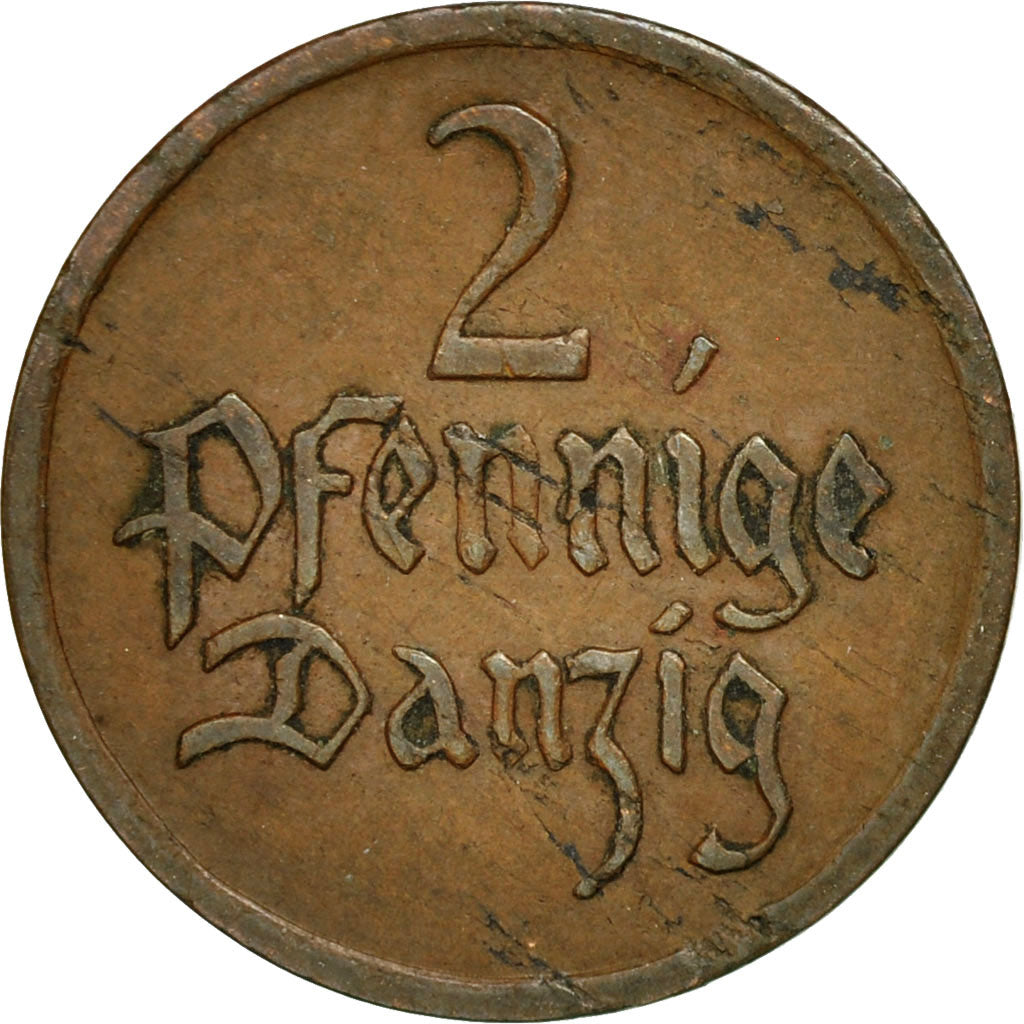 Coin, DANZIG, 2 Pfennig, 1923, AU(50-53), Bronze, KM:141