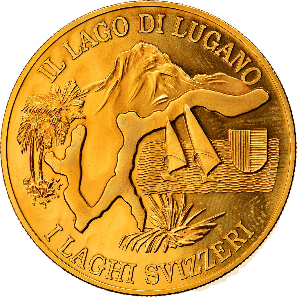 Svizzera, medaglia, Il Lago di Lugano, I Laghi Svizzeri, SPL+, Doratura in
