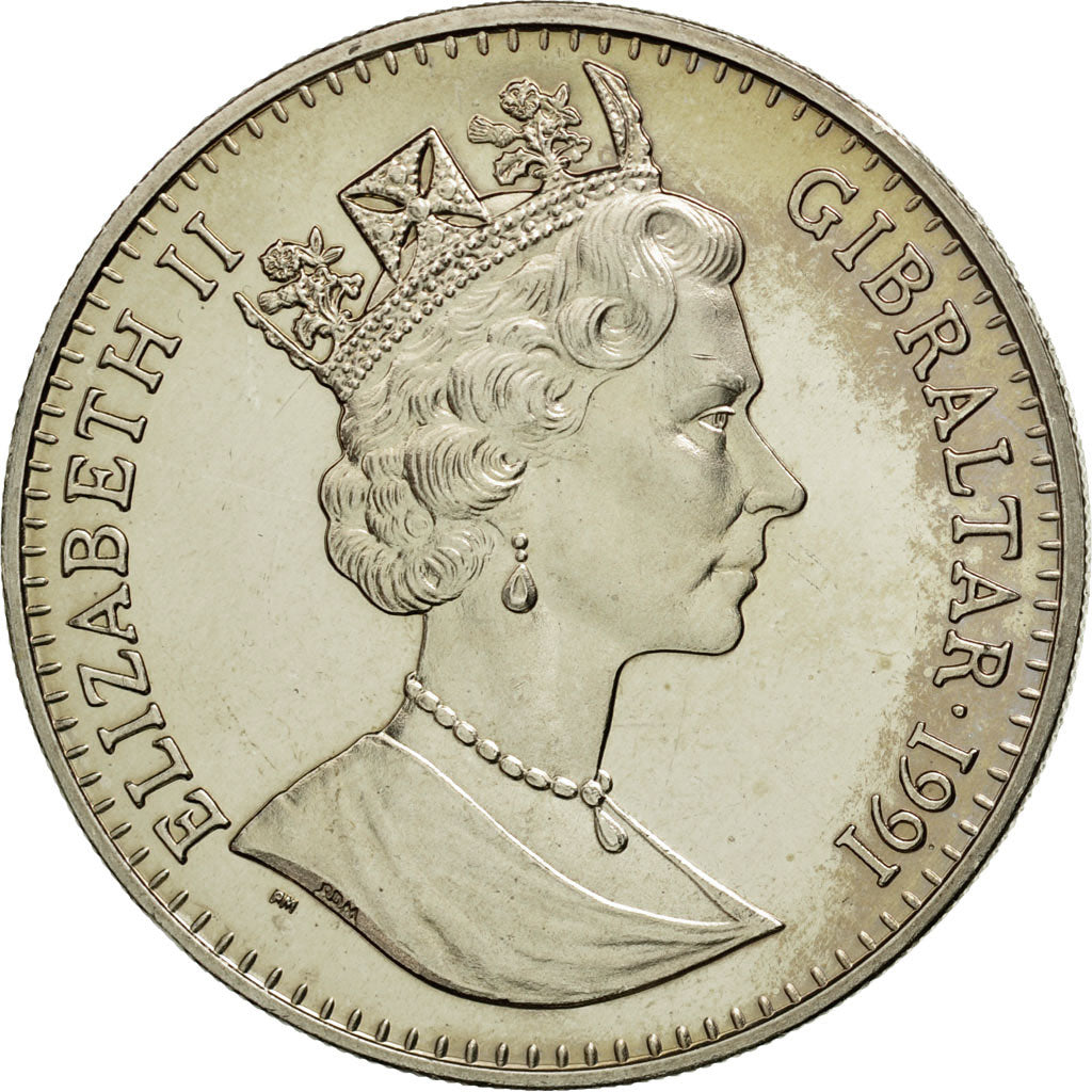 Coin, Gibraltar, Elizabeth II, Crown, 1991, MS(60-62), Copper-nickel, KM:95