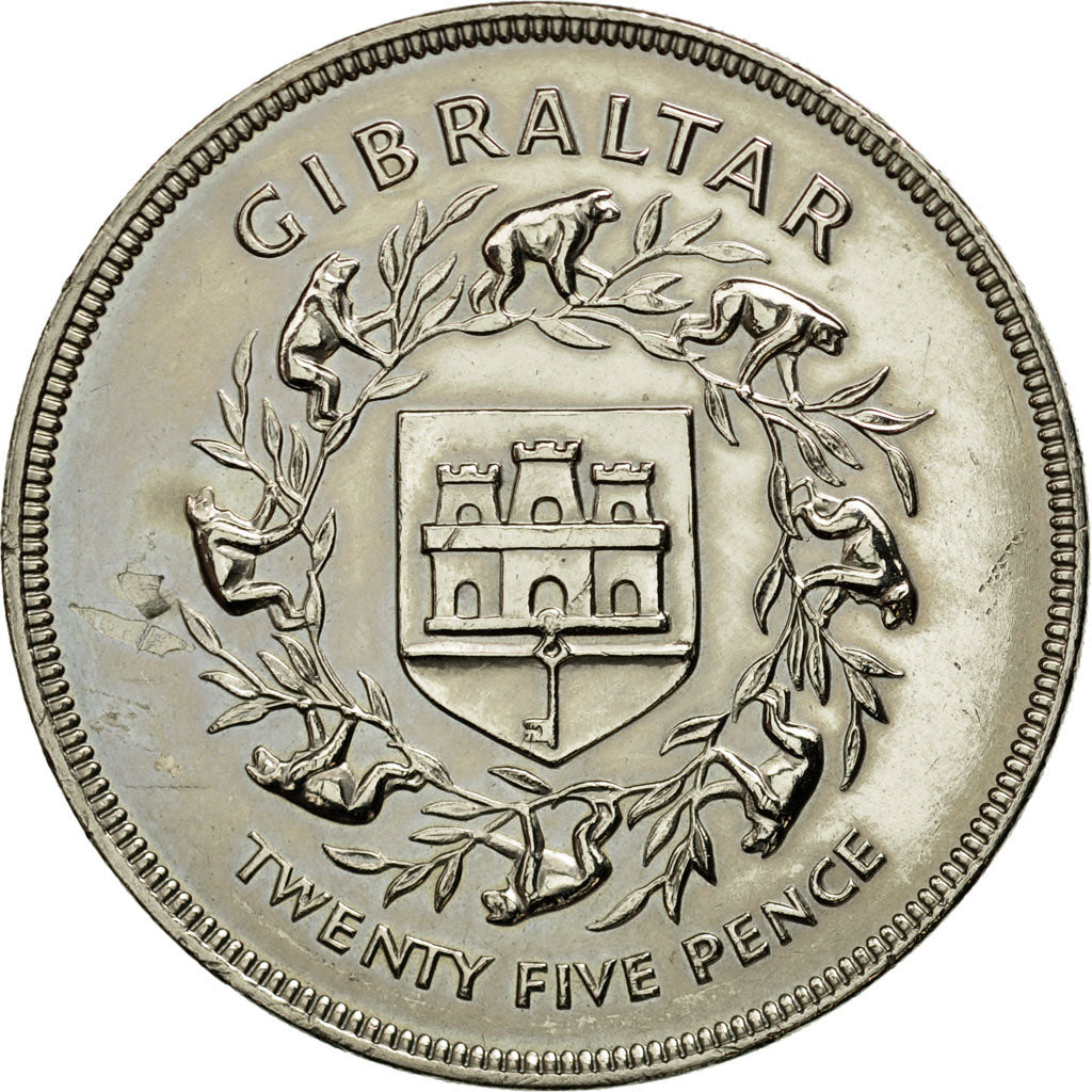 Coin, Gibraltar, Elizabeth II, 25 New Pence, 1977, AU(50-53), Copper-nickel