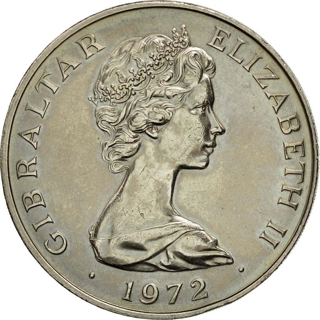 Coin, Gibraltar, Elizabeth II, 25 New Pence, 1972, AU(50-53), Copper-nickel