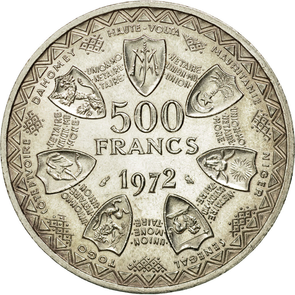 Coin, West African States, 500 Francs, 1972, MS(60-62), Silver, KM:7
