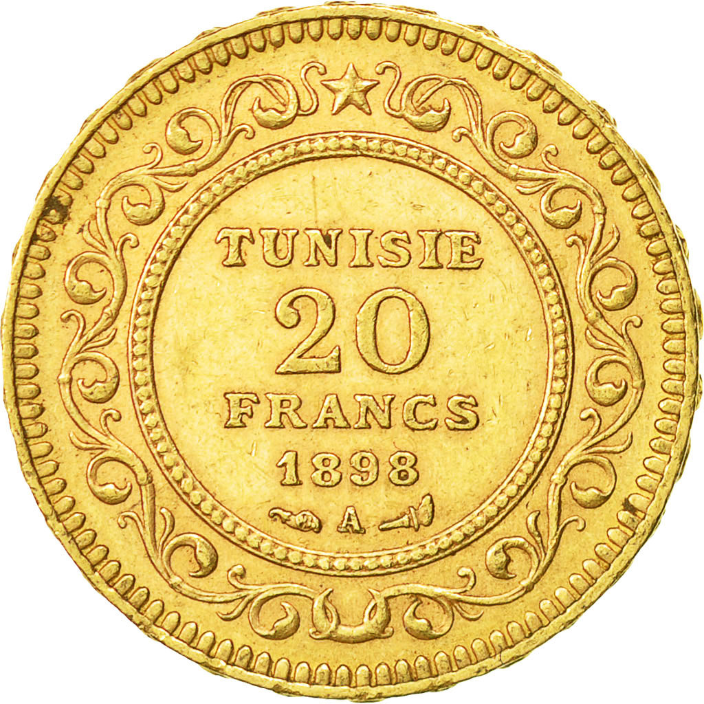 Coin, Tunisia, Ali Bey, 20 Francs, 1898, Paris, AU(50-53), Gold, KM:227