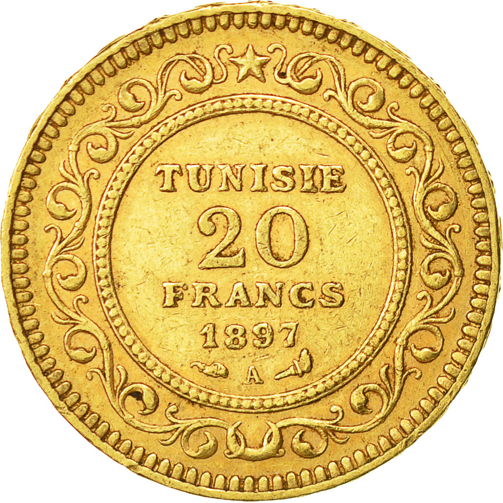 Coin, Tunisia, Ali Bey, 20 Francs, 1897, Paris, AU(50-53), Gold, KM:227