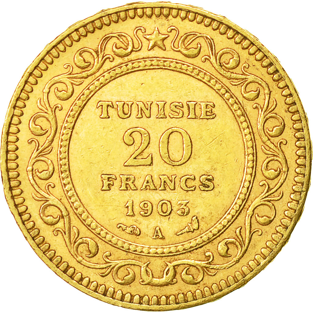 Monnaie, Tunisie, Muhammad al-Hadi Bey, 20 Francs, 1903, Paris, TTB+, Or