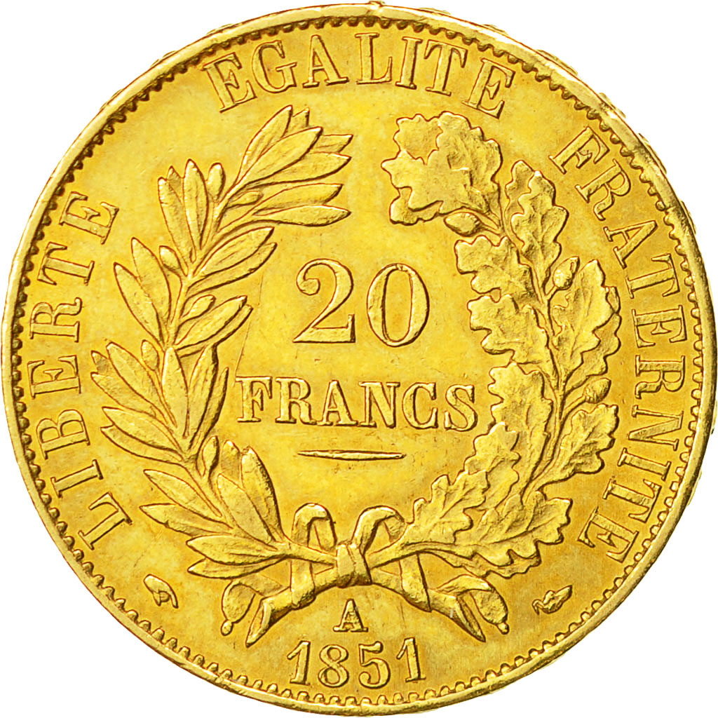 Moneda, Francia, Cérès, 20 Francs, 1851, Paris, MBC+, Oro, KM:762