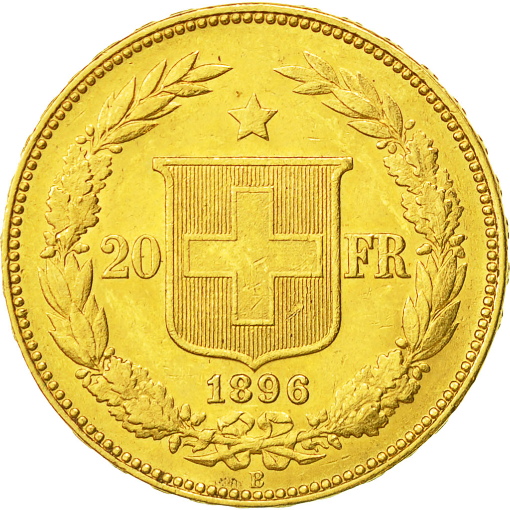 Coin, Switzerland, 20 Francs, 1896, Berne, AU(50-53), Gold, KM:31.3