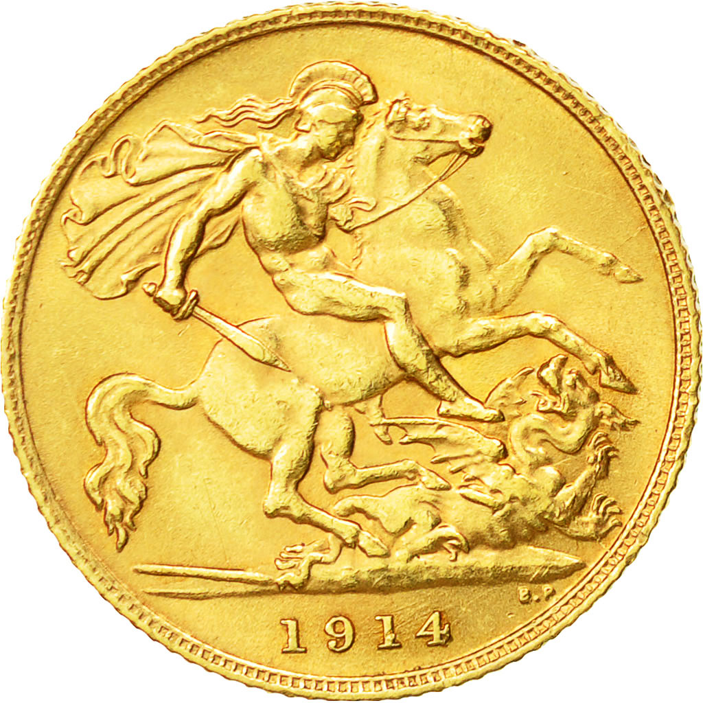 Moneda, Gran Bretaña, George V, 1/2 Sovereign, 1914, MBC+, Oro, KM:819