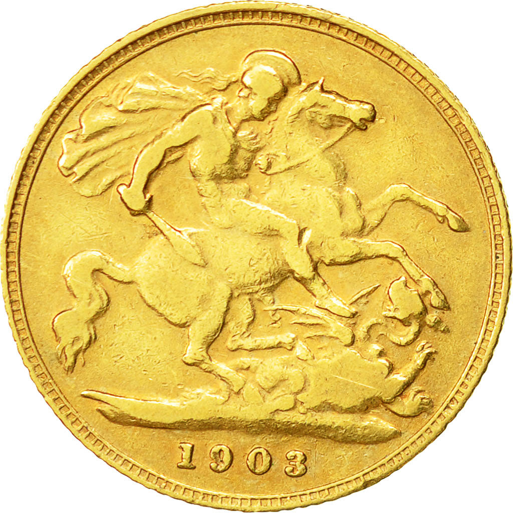 Coin, Great Britain, Edward VII, 1/2 Sovereign, 1903, AU(50-53), Gold, KM:804
