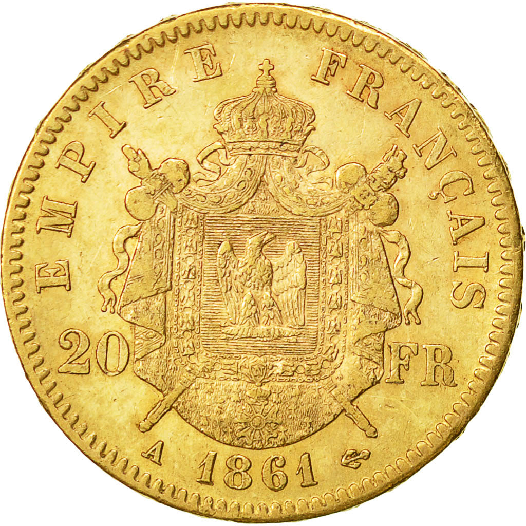 Munten, Frankrijk, Napoleon III, Napoléon III, 20 Francs, 1861, Paris, ZF+