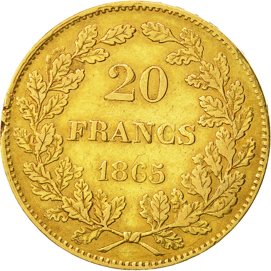 Coin, Belgium, Leopold I, 20 Francs, 20 Frank, 1865, EF(40-45), Gold, KM:23
