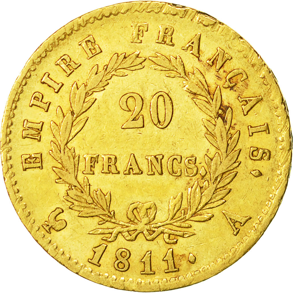 Munten, Frankrijk, Napoléon I, 20 Francs, 1811, Paris, ZF+, Goud, KM:695.1