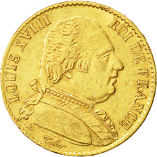 Moneta, Francia, Louis XVIII, Louis XVIII, 20 Francs, 1814, Paris, BB+, Oro