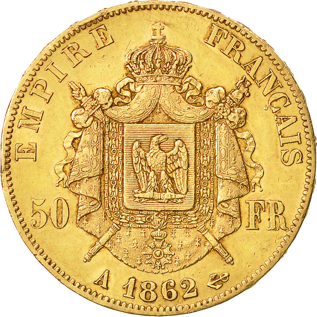 Coin, France, Napoleon III, Napoléon III, 50 Francs, 1862, Paris, AU(50-53)