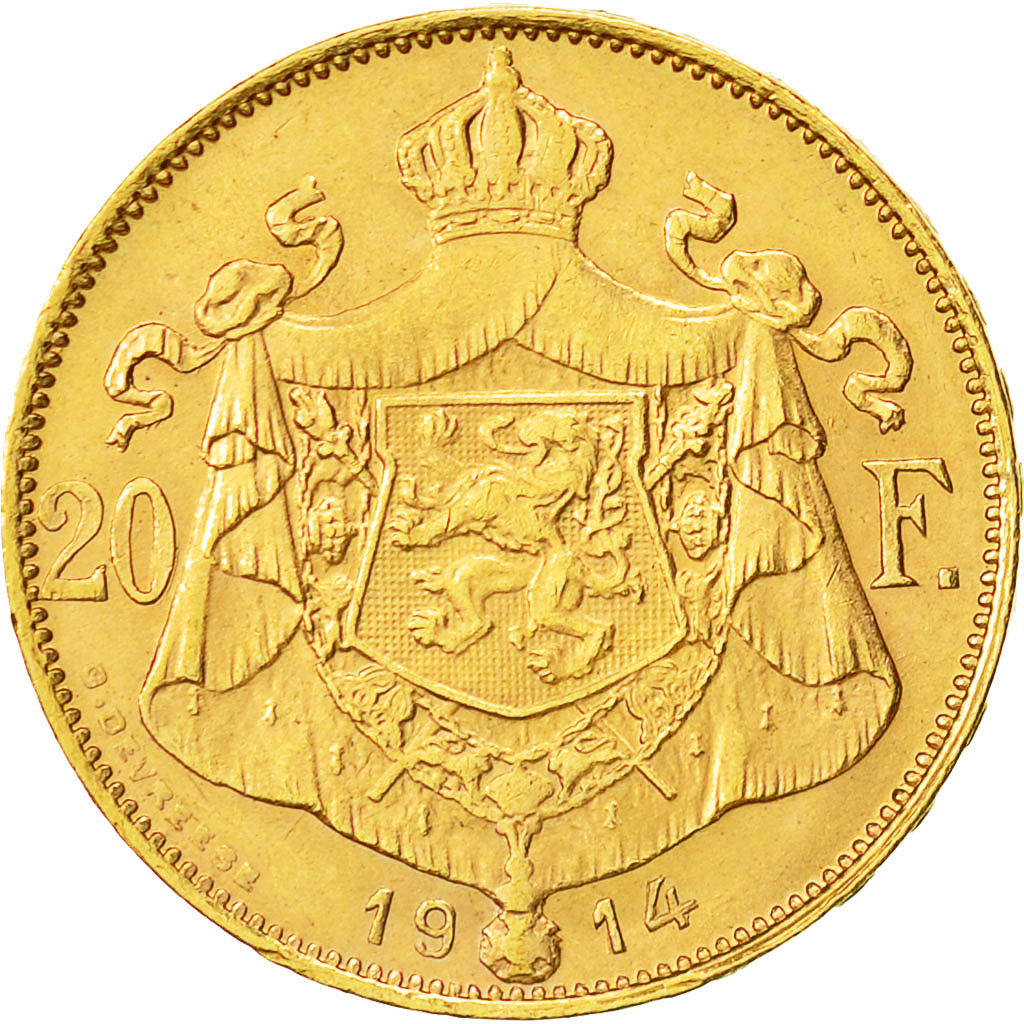 Moneda, Bélgica, 20 Francs, 20 Frank, 1914, MBC+, Oro, KM:79