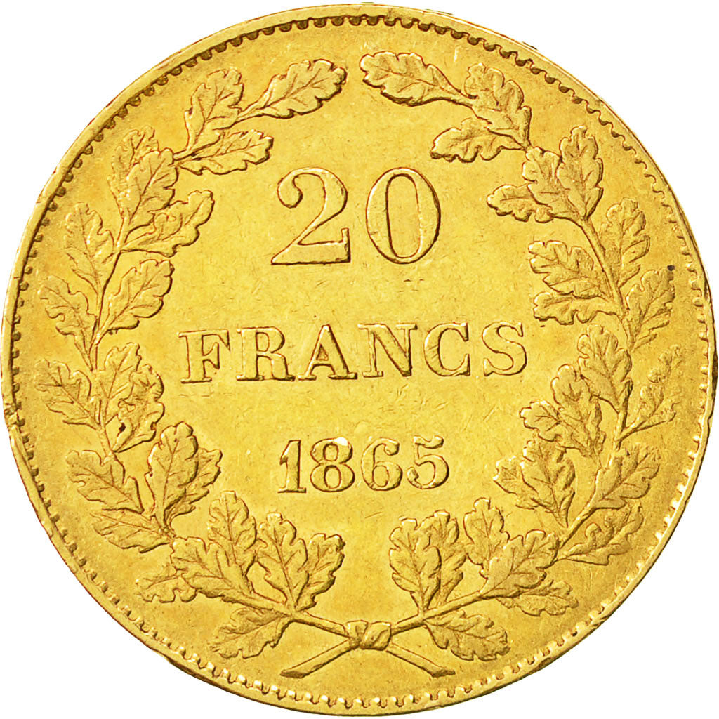 Coin, Belgium, Leopold I, 20 Francs, 20 Frank, 1865, AU(55-58), Gold, KM:23