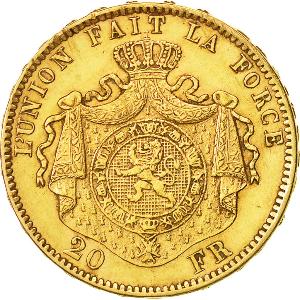Coin, Belgium, Leopold II, 20 Francs, 20 Frank, 1877, AU(50-53), Gold, KM:37